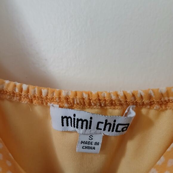 Mimi Chica Yellow Polka Dot Midi Dress S Puff Sleeve Tiered Cottagecore Milkmaid - Picture 2 of 9